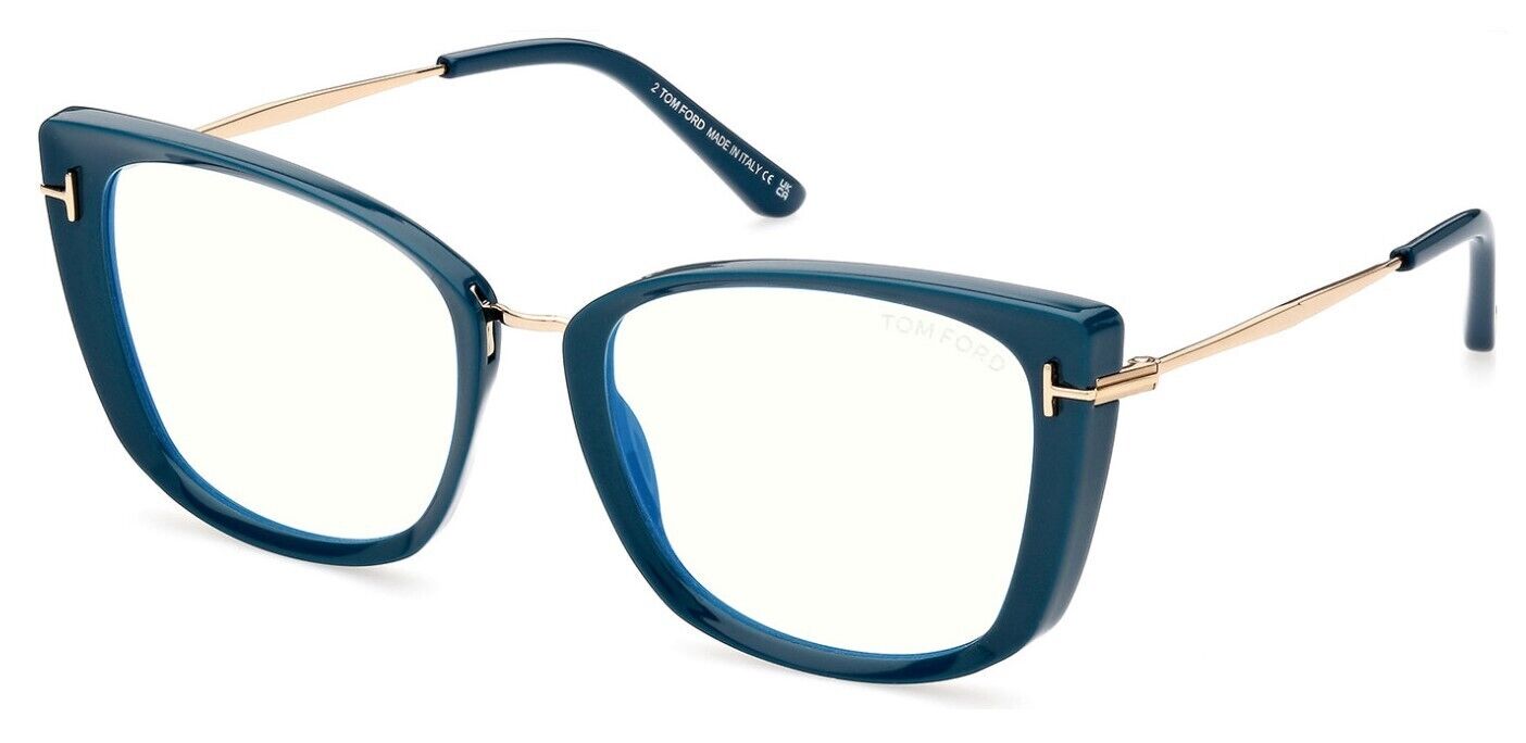 Tom Ford FT5816-B 089 Shiny Teal/Blue Block Cat-Eye Women's Eyeglasses