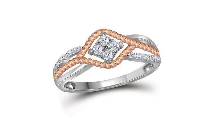 10kt Two-Tone Gold Diamond Womens Rope Rose-Tone Band Ring 1/5 Cttw