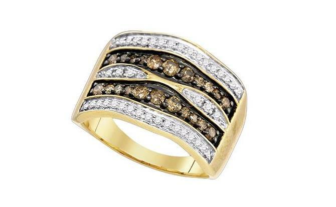 10kt Yellow Gold Brown Diamond Womens Cocktail Band Ring 3/4 Cttw