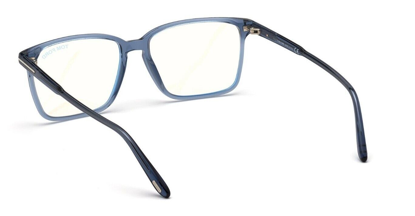 Tom Ford FT5696B 090 Shiny Transparent Blue/Blue Block Rectangular Eyeglasses