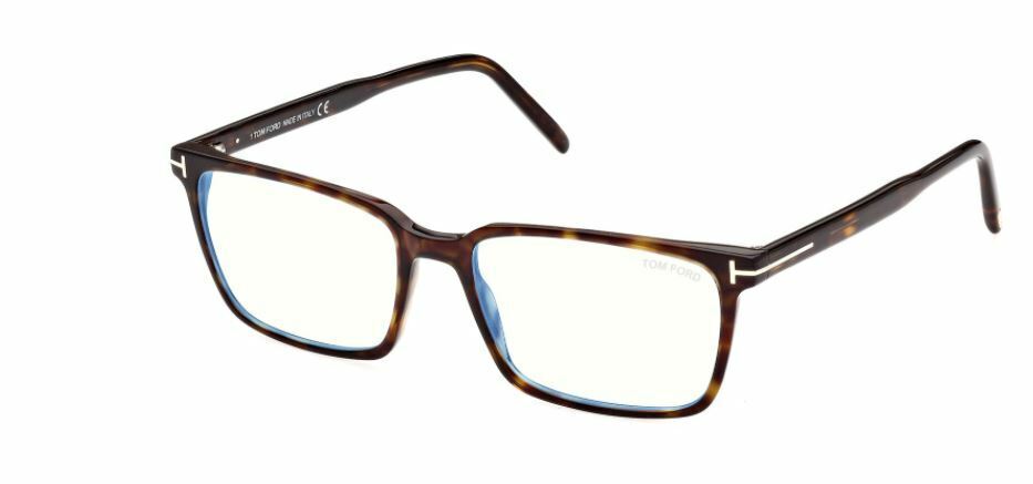 Tom Ford FT5802B 052 Glossy Dark Havana Blue Block Men's Eyeglasses