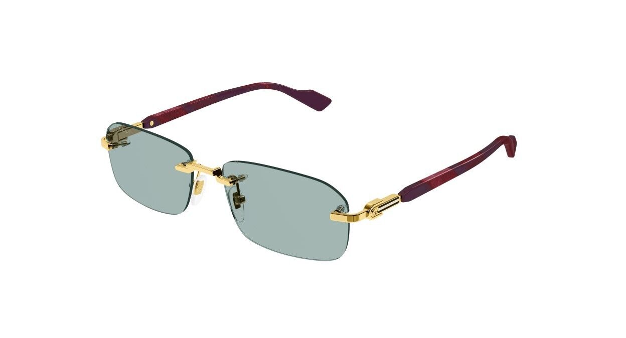 Gucci GG1221S 003 Gold-Burgundy/Green Rectangular Rimless Men's Sunglasses