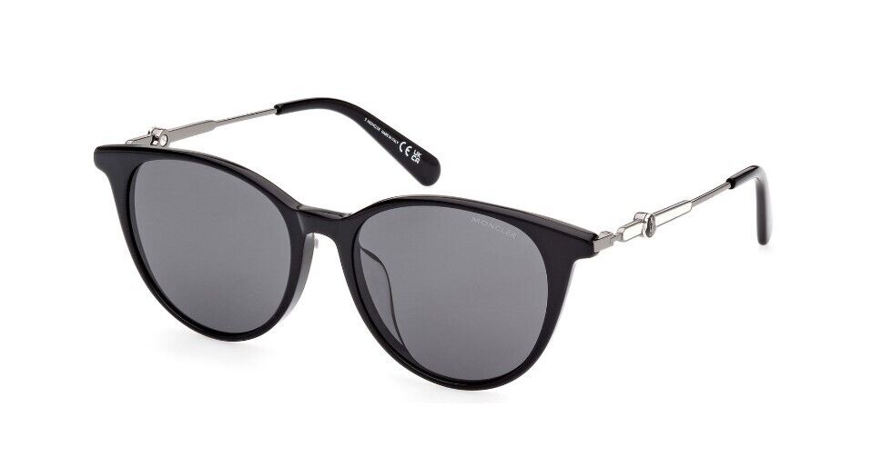 Moncler ML0226-F 01A Shiny Black Silver, Palladium/Smoke Women's Sunglasses