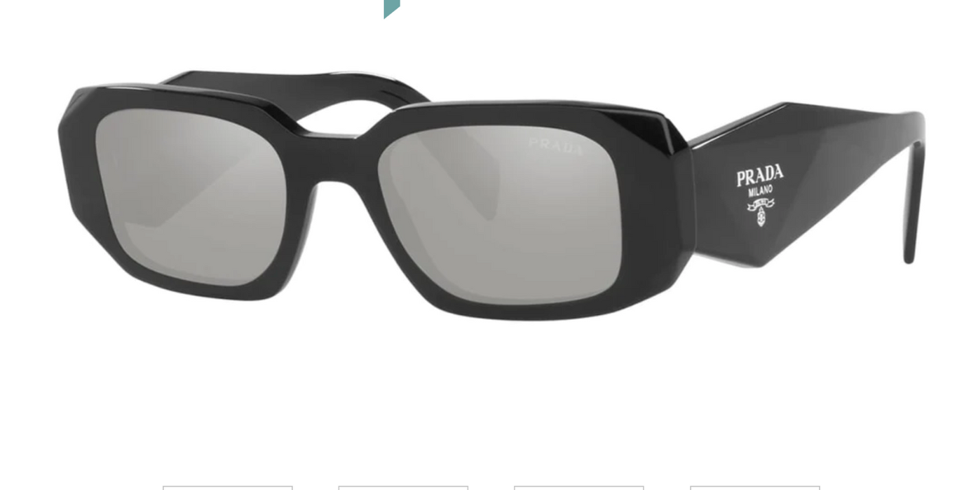 Prada 0PR 17WS 1AB2B0 Black/Light Grey Mirrored Rectangular Women's Sunglasses