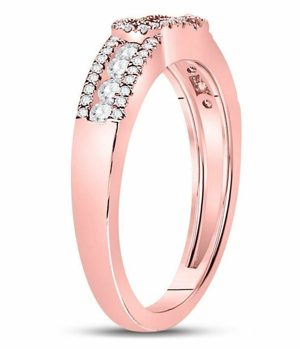 14kt Rose Gold Diamond Womens Triple Row Band Ring 1/2 Cttw