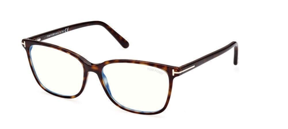 Tom Ford FT5842-B 052 Shiny Dark Havana/Blue Block Square Women's Eyeglasses