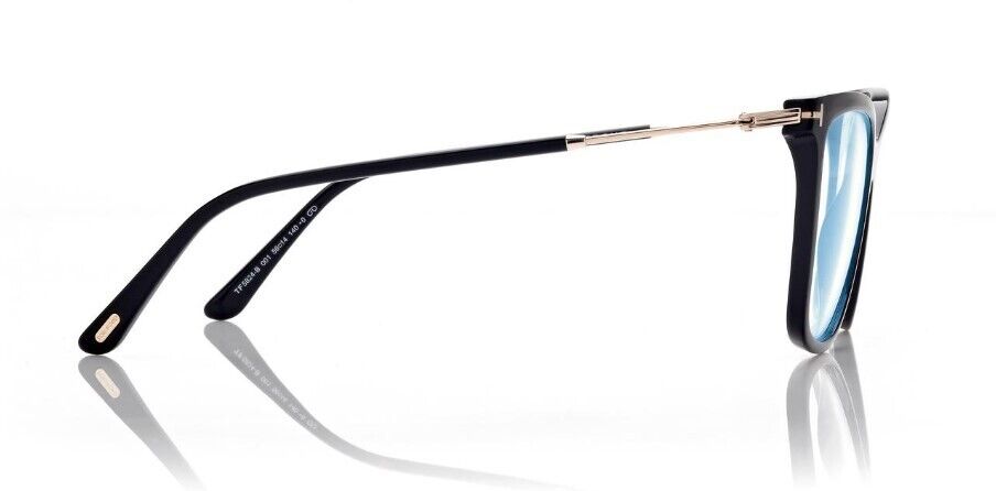 Tom Ford FT5824-B 001 Shiny Black/Blue Block Cat-Eye Eyeglasses With Clip-Ons