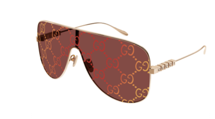 Gucci GG1436S 003 Gold/Red Oversized Square Mirror Women's Sunglasses
