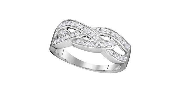 10kt White Gold Diamond Womens Woven Band Ring 1/3 Cttw