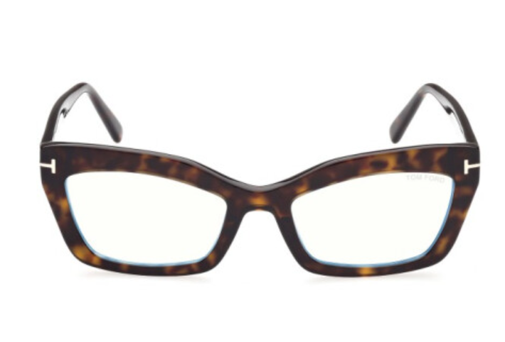 Tom Ford FT 5766-B 052 Shiny Classic Dark Havana Blue Light Blocking Eyeglasses