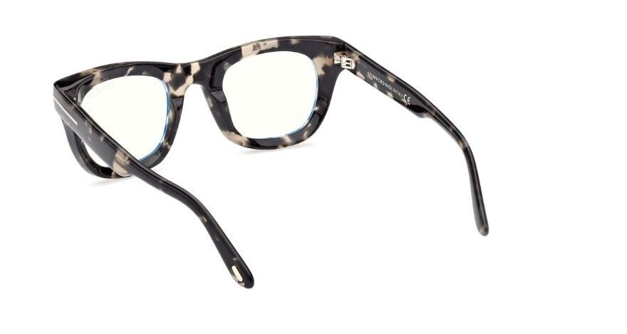 Tom Ford FT5872-B 005 Shiny Grey Havana/Blue Block Square Men's Eyeglasses