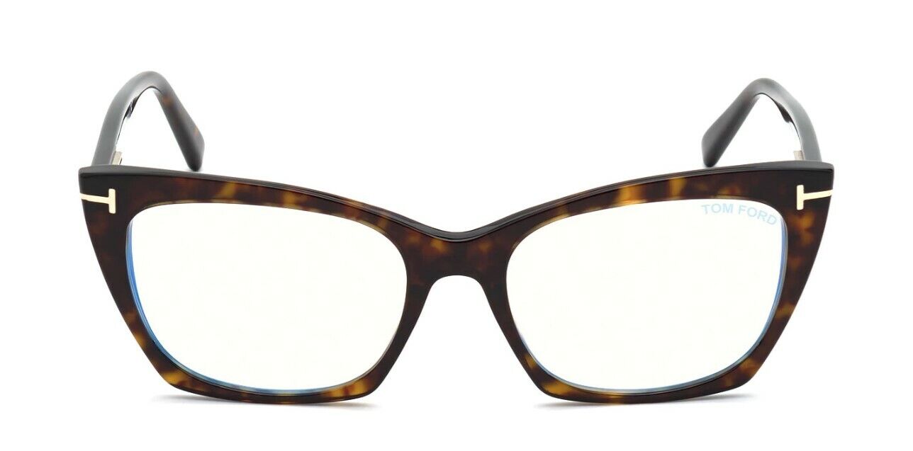Tom Ford FT5709B 052 Shiny Classic Dark Havana Blue Block Cat-Eye Eyeglasses