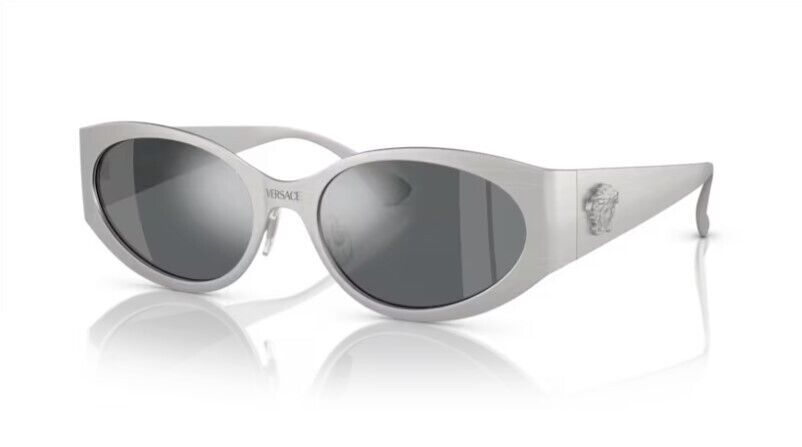 Versace 0VE2263 12666G Matte Silver/ Light Grey Mirror Oval Women's Sunglasses