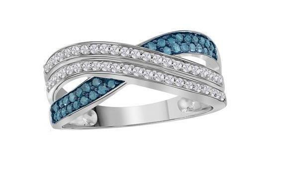 Sterling Silver Blue Diamond Womens Band Ring 3/8 Ctw