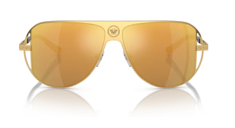 Versace 0VE2212 10027P Gold/Brown Gold Mirrored 57 mm Oval Men's Sunglasses.