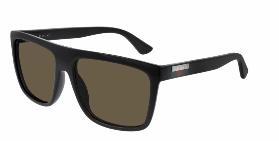 Gucci GG 0748S 002 Black/Brown Rectangle Men's Sunglasses