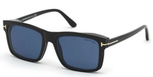 Tom Ford FT5682B 001 Shiny Black Blue Block/Blue Square Eyeglasses With Clip-On