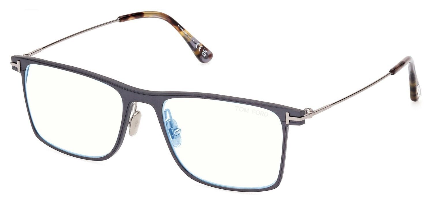 Tom Ford FT5865-B 013 Matte Dark Ruthenium/Blue Block Square Men's Eyeglasses