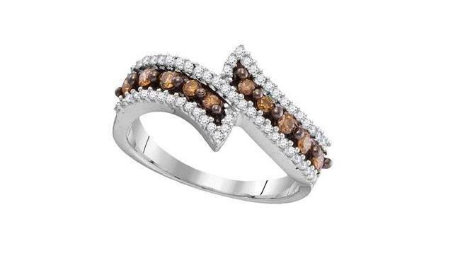 10kt White Gold Brown Diamond Womens Bypass Band Ring 1/2 Cttw