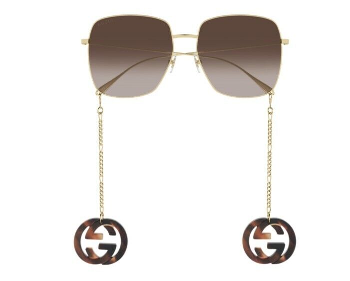 Gucci GG 1031S-003 Gradient Gold/Brown Oversized Metal square Women Sunglasses