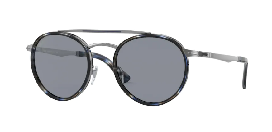 Persol 0PO 2467S 109956 Gunmetal & Blue Grid/Light Blue Sunglasses