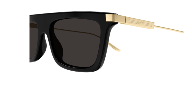 Gucci GG1437S 001  Black-Gold/Grey Rectangle Men's Sunglasses