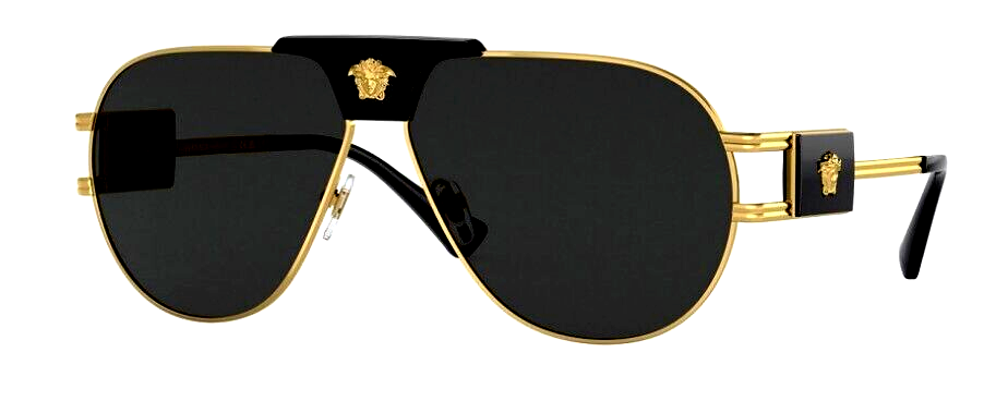 Versace VE2252 100287 Gold/Dark Grey Oval 63mm Men's Sunglasses