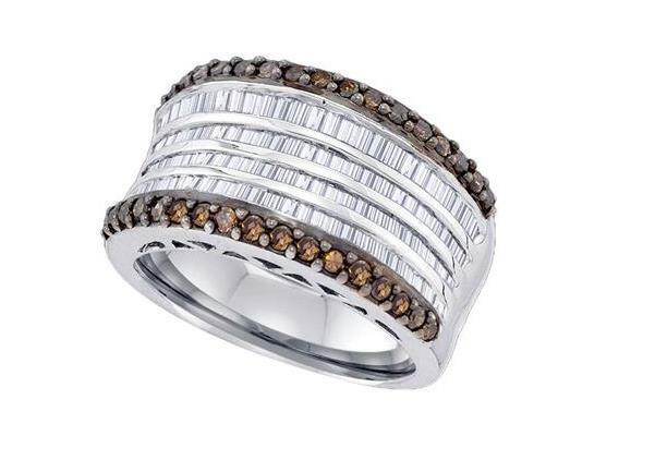 Sterling Silver Brown Diamond Womens Band Ring 1-5/8 Cttw