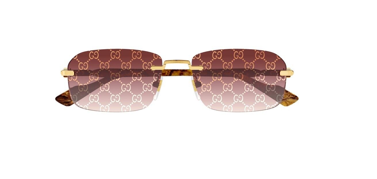 Gucci GG1221S 004 Gold-Yellow/Gradient Red Rectangular Rimless Men's Sunglasses