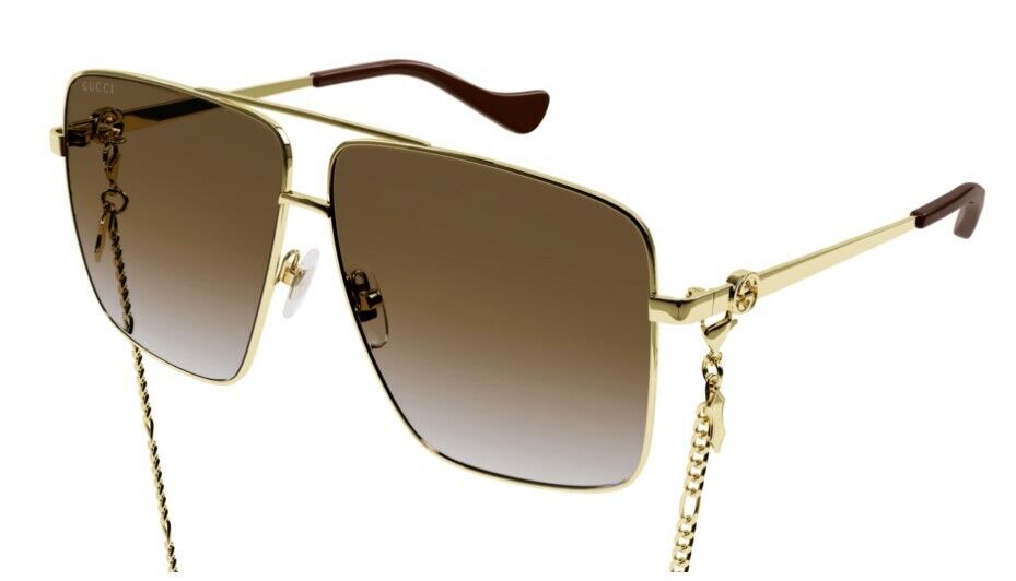 Gucci GG 1087S-002 Gradient Gold/Brown Oversized Metal Caravan Women Sunglasses