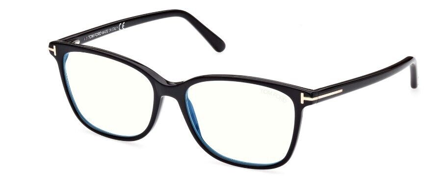 Tom Ford FT5842-B 001 Shiny Black/Blue Block Square Women's Eyeglasses