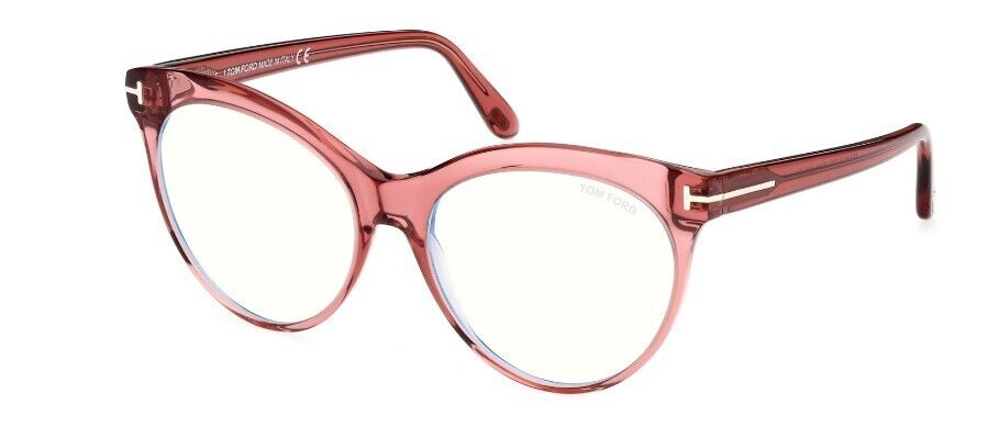 Tom Ford FT5827-B 072 Shiny Transparent Rose/Blue Block Cat-Eye Eyeglasses