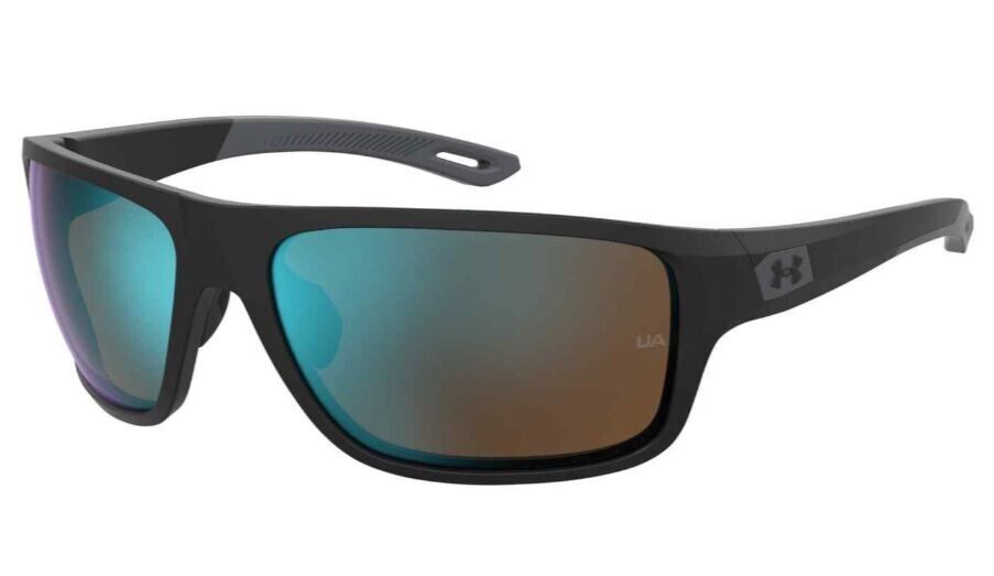 Under Armour UA 0004/S 00VK/W1 Black/Blue Mirrored Rectangle Unisex Sunglasses