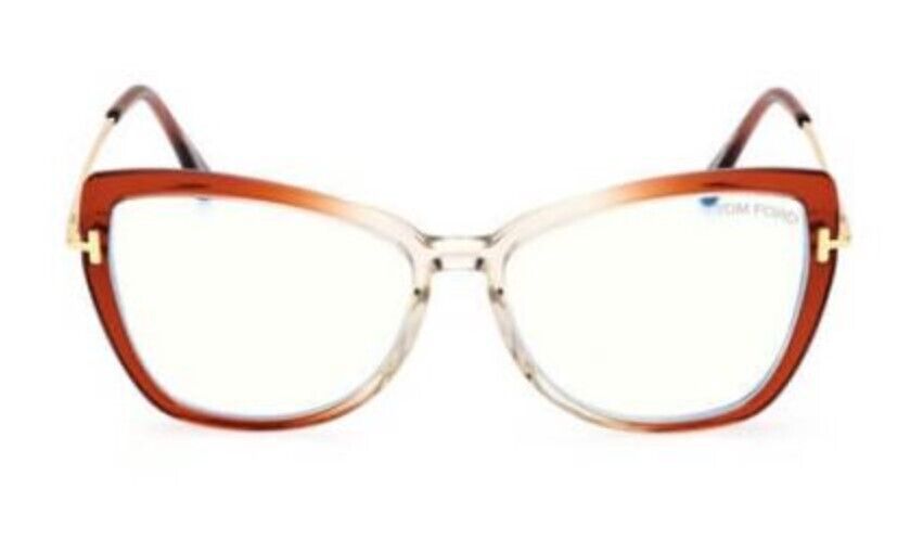 Tom Ford FT5882-B 044 Shiny Transparent Orange & Crystal/Blue Block Eyeglasses