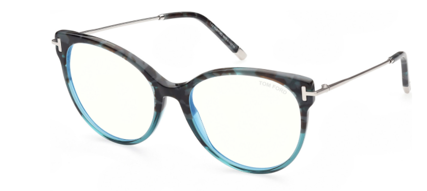 Tom Ford FT 5770-B 056 Teal Havana/Palladium Blue Light Blocking Eyeglasses