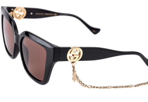 Gucci GG1023S 005 Black/Brown/Gold Cat Eye Women Sunglasses