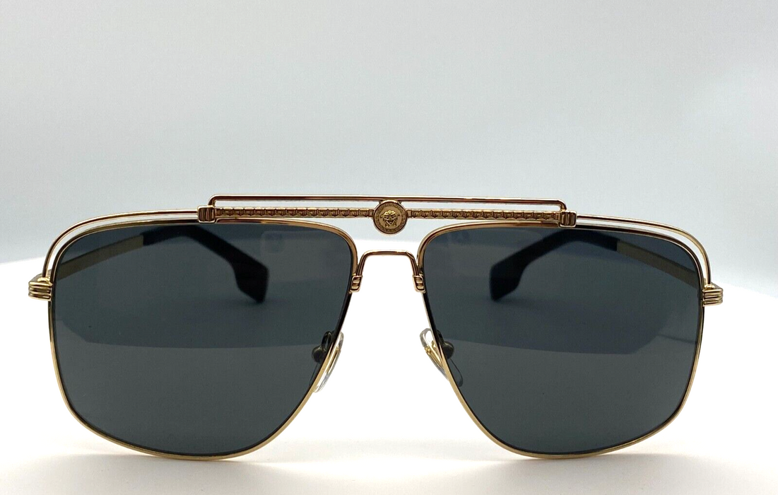 Versace VE2242 100287 Gold/Dark Grey Rectangular 61mm Men's Sunglasses