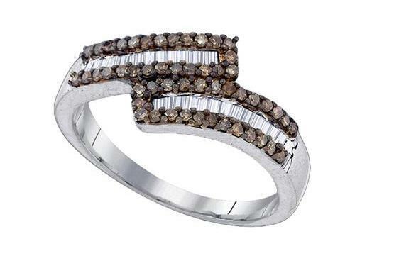 Sterling Silver Brown Diamond Womens Bypass Band Ring 1/2 Cttw