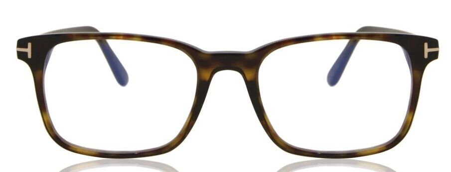 Tom Ford FT5831-B 052 Shiny Dark Havana/Blue Block Square Men's Eyeglasses