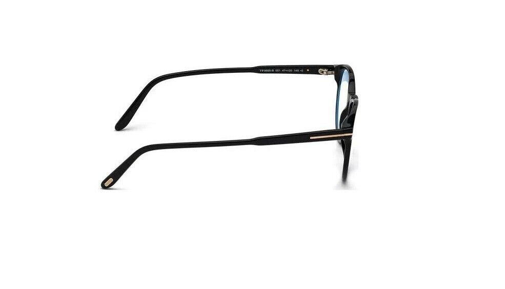 Tom Ford FT5695B 001 Shiny Black Blue Block Round Men's Eyeglasses
