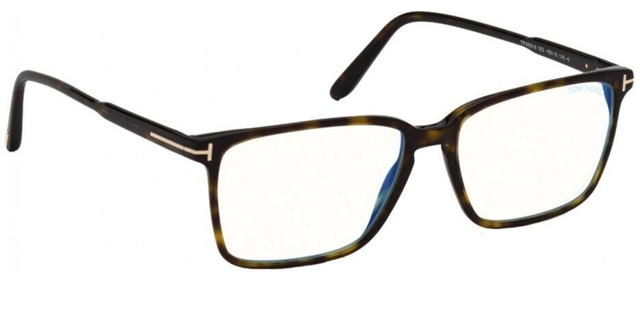 Tom Ford FT5696B 052 Shiny Dark Havana Blue Block Rectangular Men's Eyeglasses