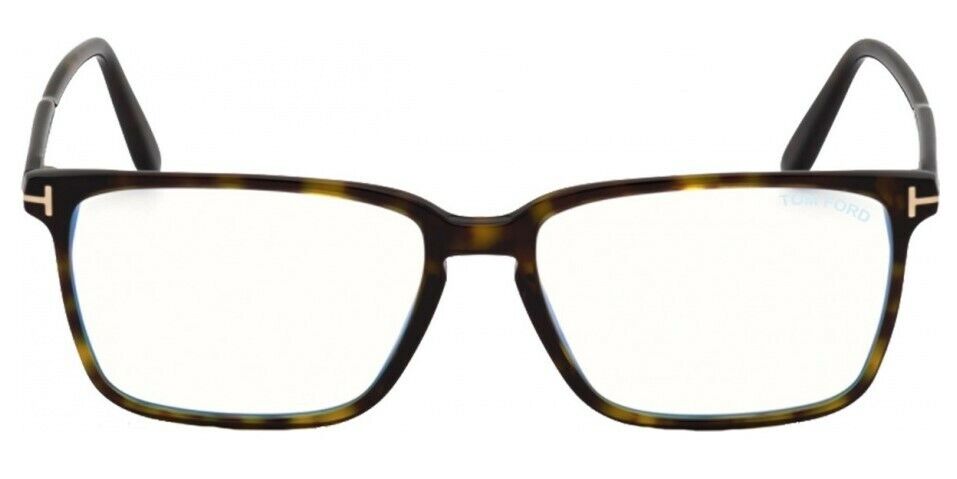 Tom Ford FT5696B 052 Shiny Dark Havana Blue Block Rectangular Men's Eyeglasses