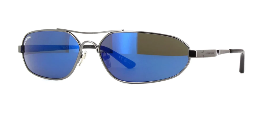Balenciaga BB0227S-004 Grey/Blue Oval Men's Sunglasses