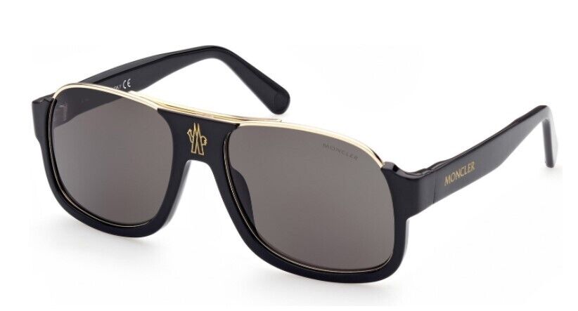 Moncler ML0208 Pleiades 01D Shiny Black/Smoke Polarized Square Men's Sunglasses