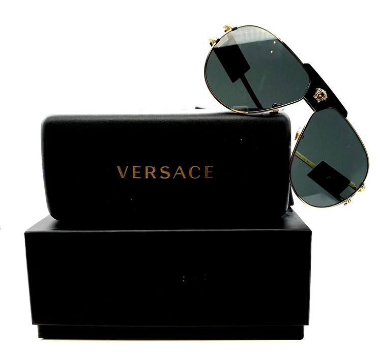 Versace VE2252 100287 Gold/Dark Grey Oval 63mm Men's Sunglasses