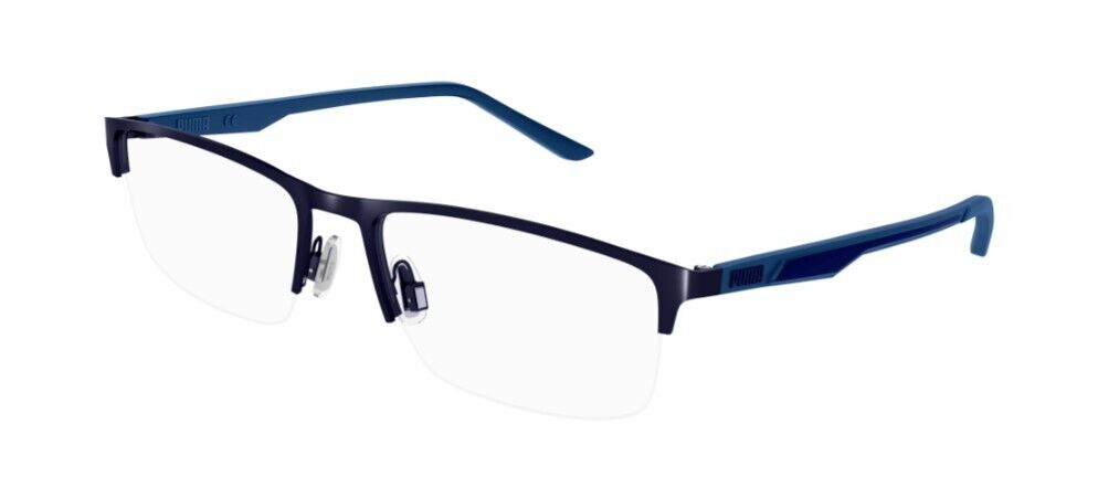 Puma PU0373O 002 Blue-Blue Rectangle Semi-Rim Metal Unisex Eyeglasses