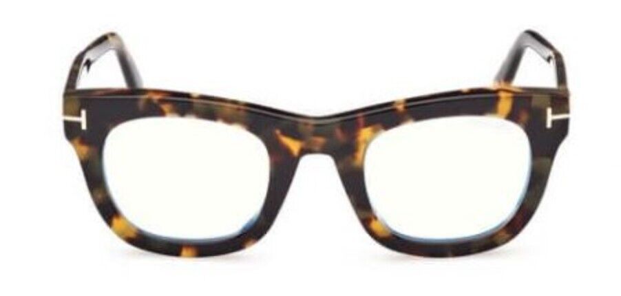 Tom Ford FT5872-B 055 Shiny Green Havana/Blue Block Square Men's Eyeglasses