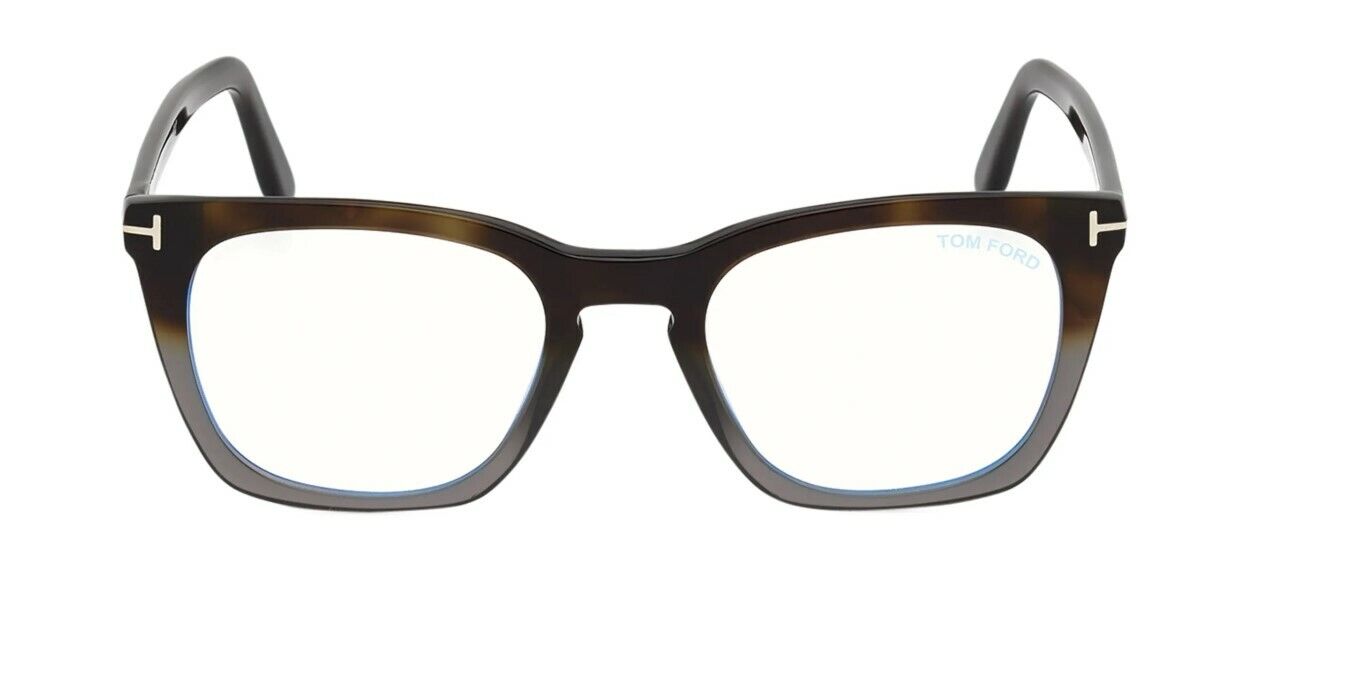 Tom Ford FT5736B 055 Shiny Havana Grey Blue Block Square Men's Eyeglasses