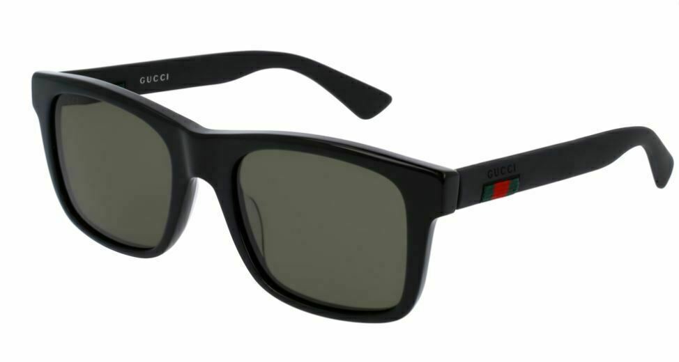 Gucci GG 0008 S 001 Black/Green Men's Rectangle Sunglasses