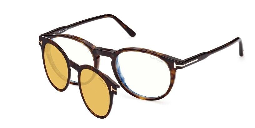 Tom Ford FT5823-H-B 052 Shiny Dark Havana/Blue Block Eyeglasses With Clip-Ons